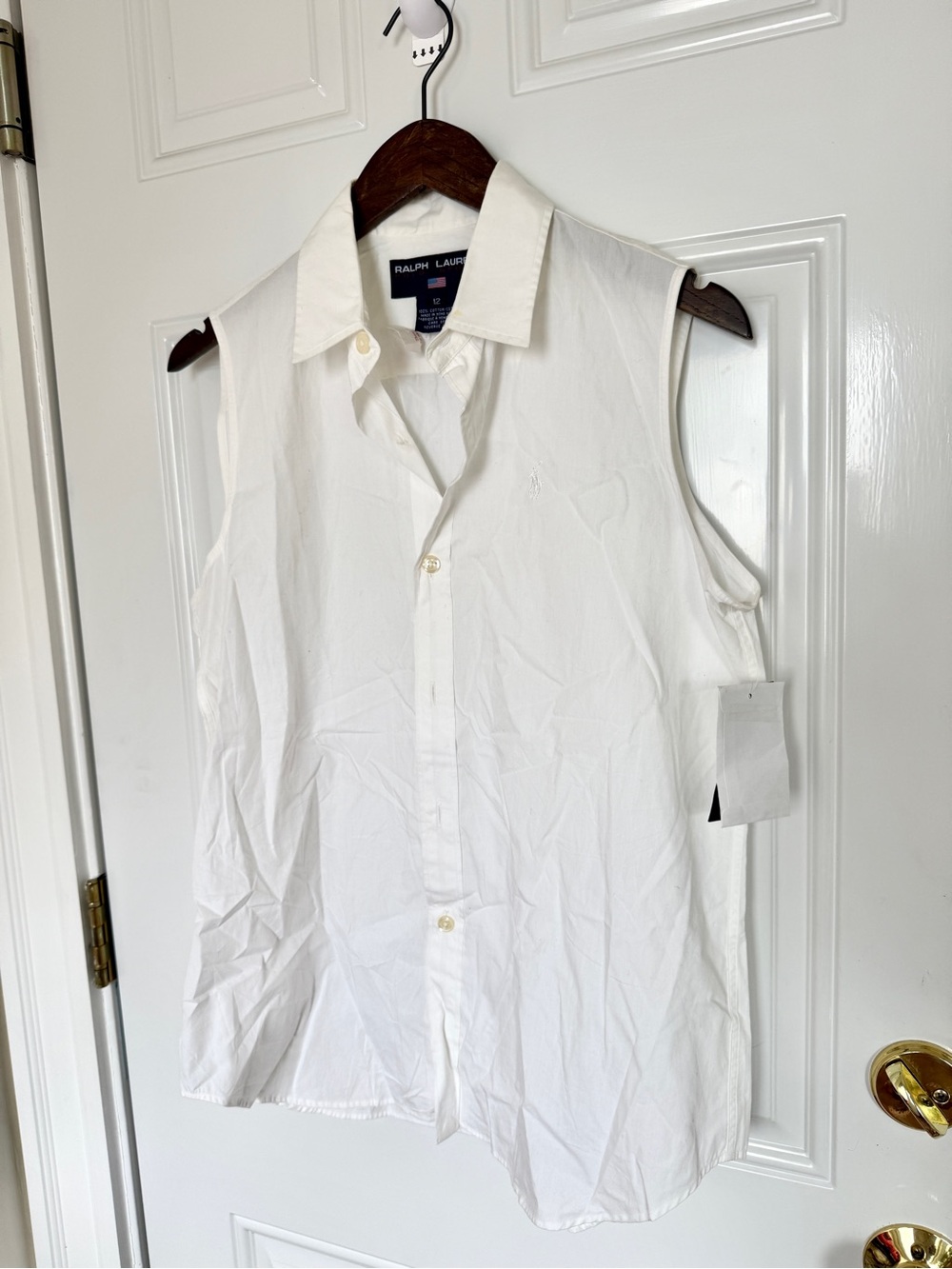 Ralph Lauren White Sleeveless Button-Down Shirt